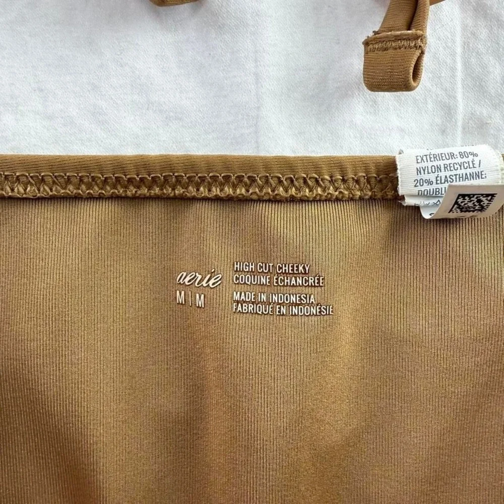 Aerie Ruffle Tie Longline Triangle Bikini Top & High Cut Cheek Bottoms Size M - Picture 6 of 7